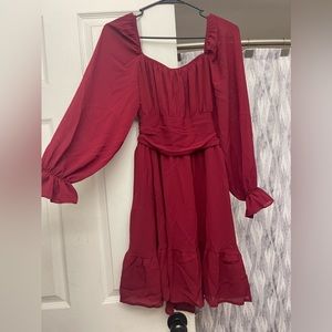 XS Wine Red Casual Tie Back Dress